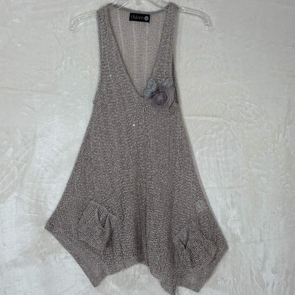 Adorn Women Boho Tank Dress Tunic Top Open Knit Sequins Sheer Light Gray sz L/XL - Picture 10 of 14